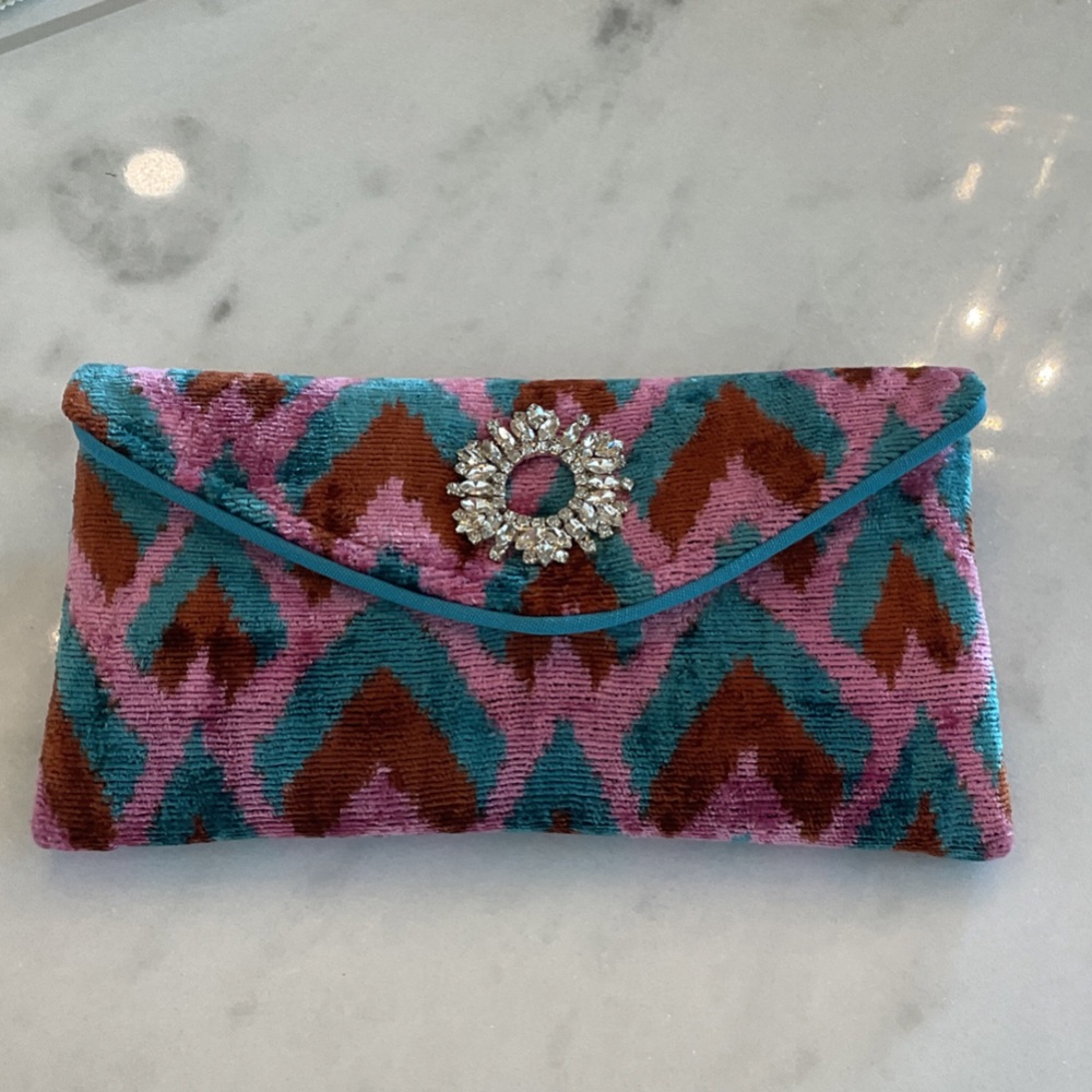 Chic Pink and Brown Clutch with Crystal Detail
